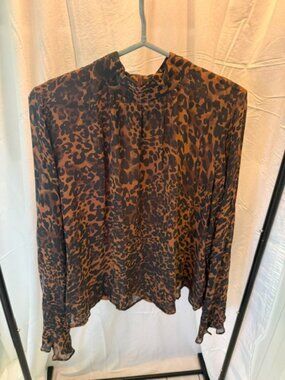 Maeve Anthropologie Leopard Mock Neck Blouse women's size XL